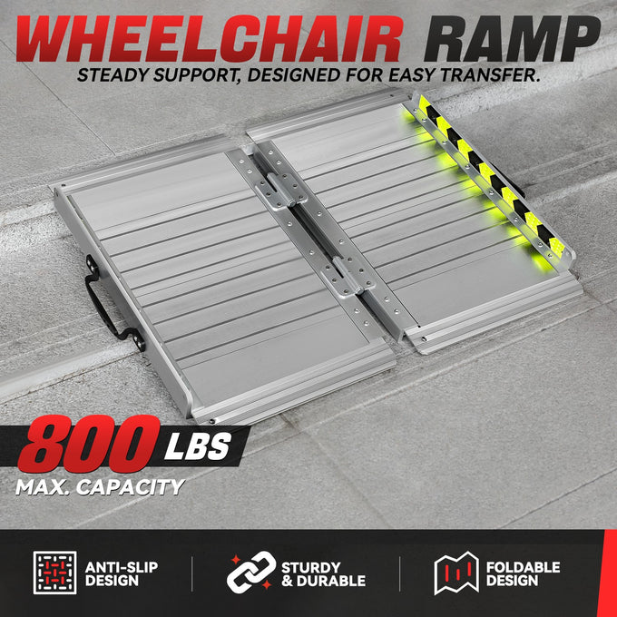 Portable Folding Aluminum Alloy Wheelchair Ramp <br> Dimension: 29 in W X 2 ft L X 2 in H Extended