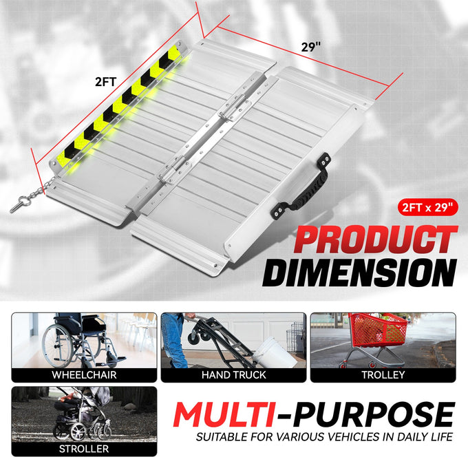 Portable Folding Aluminum Alloy Wheelchair Ramp <br> Dimension: 29 in W X 2 ft L X 2 in H Extended