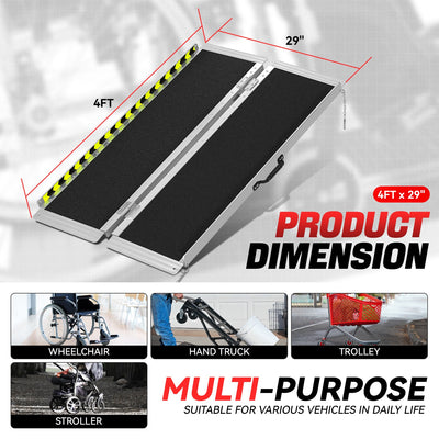 Portable Folding Aluminum Alloy Wheelchair Ramp <br> Dimension: 29 in W X 4 ft L X 2 in H Extended