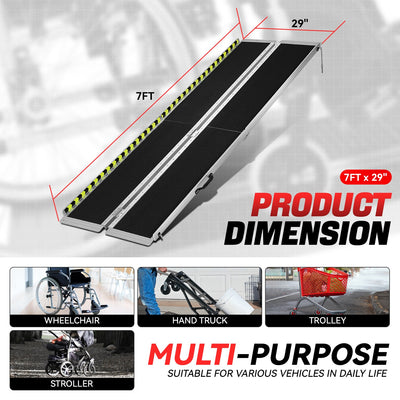 Portable Folding Aluminum Alloy Wheelchair Ramp <br> Dimension: 29 in W X 7 ft L X 2 in H Extended