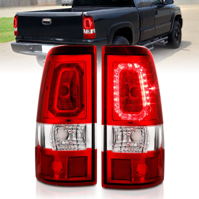 Chrome Housing Red/Plank Style LED Taillights <br> 03-06 Chevy Silverado GMC Sierra 1500 2500 3500