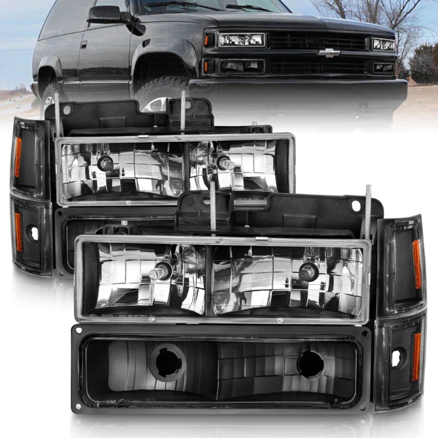 Black Housing Crystal Headlights <br> 88-98 Chevy C/K 1500 2500, Suburban