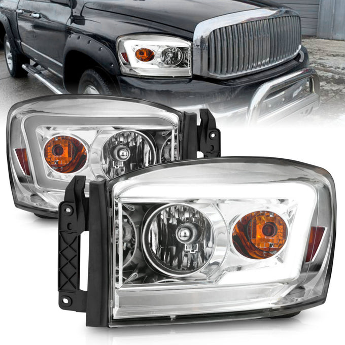 Chrome Clear Crystal C-Bar LED Headlights <br> 06-09 Dodge RAM 1500/2500/3500