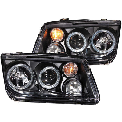 Black LED Halo Projector Headlights <br> 99-05 Volkswagen Jetta