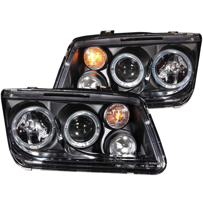 Black LED Halo Projector Headlights <br> 99-05 Volkswagen Jetta
