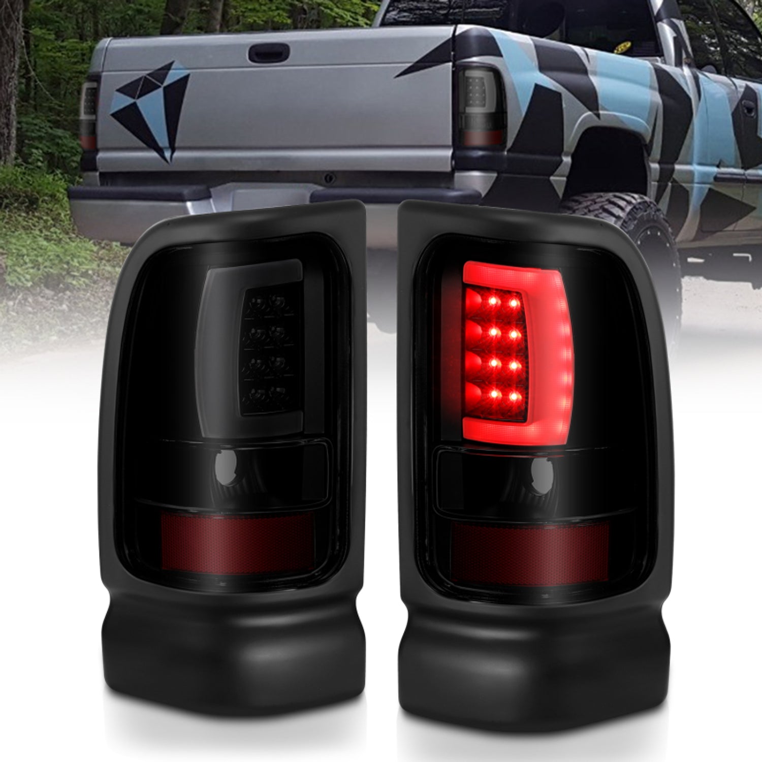 Black Housing Smoke Lens Plank Style LED Taillights <br> 94-01 Dodge Ram 1500 2500 3500