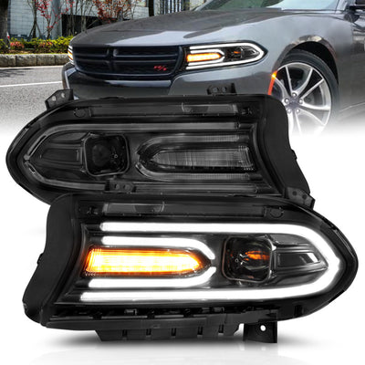 Black Projector Headlights Plank Style <br> 15-18 Dodge Charger