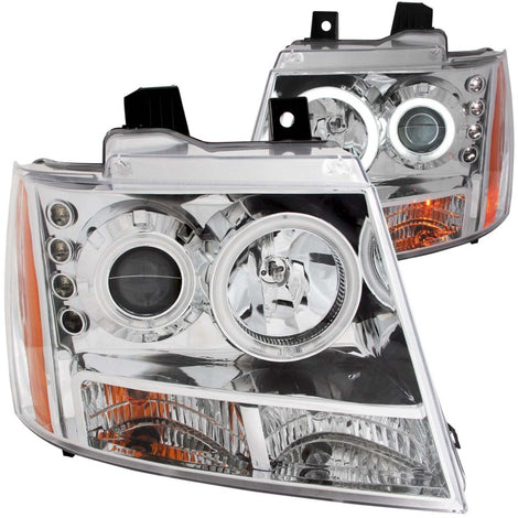 Chrome LED Halo Projector Headlights <br> 07-13 Chevy Avalanche, 07-14 Suburban