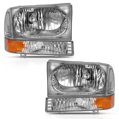 Chrome Amber Crystal Headlight w/Corner Light <br> 00-04 Ford Excursion