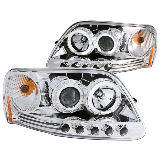 Chrome LED DRL Halo Projector Headlights <br> 97-03 Ford F-150, 97-02 Expedition