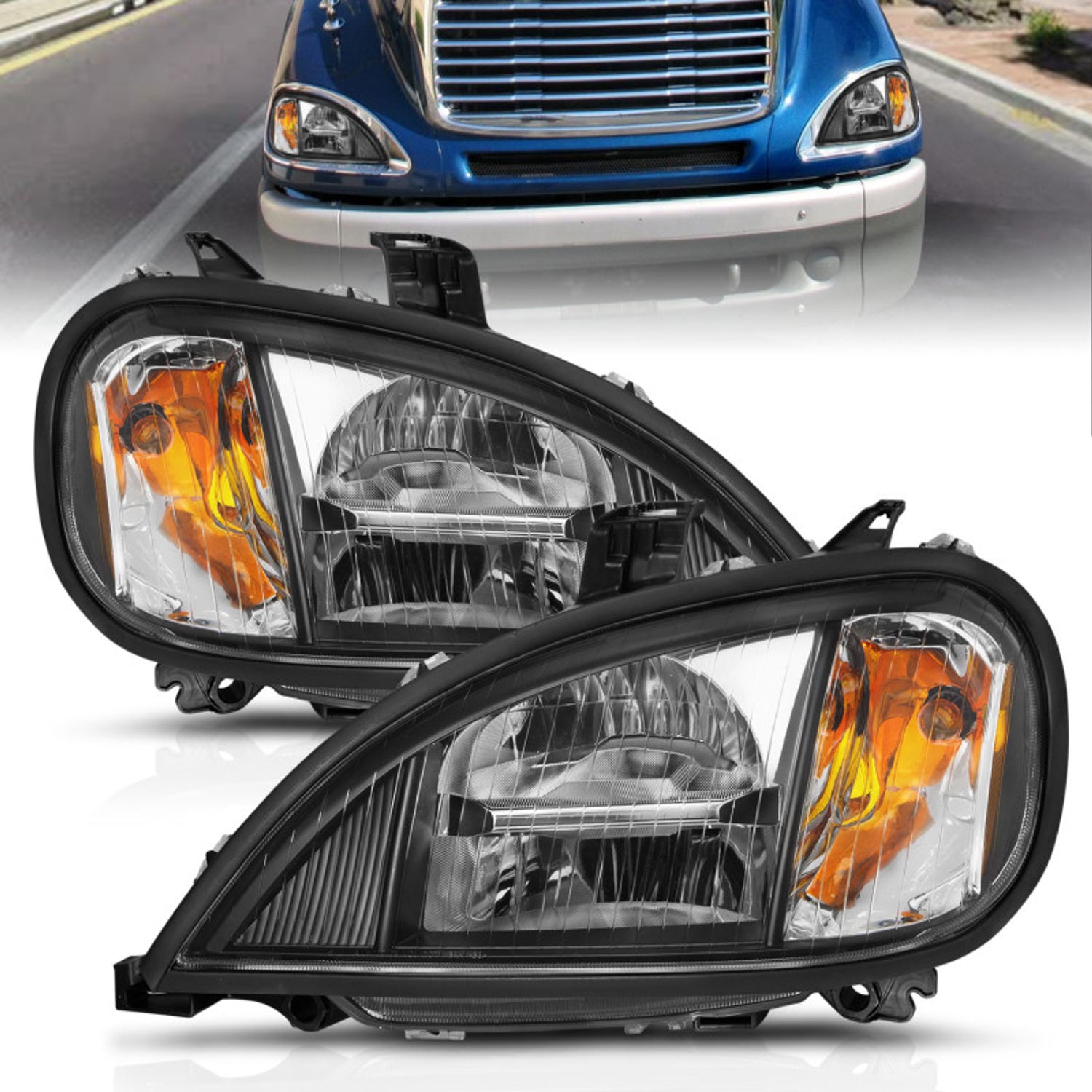 Black Housing LED Crystal Headlights <br> 96-13 Freightliner Columbia