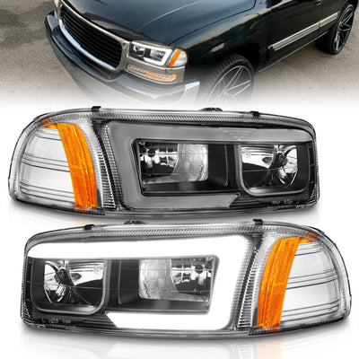 Black Amber LED Headlights Plank Style <br> 99-17 GMC Sierra/Denali