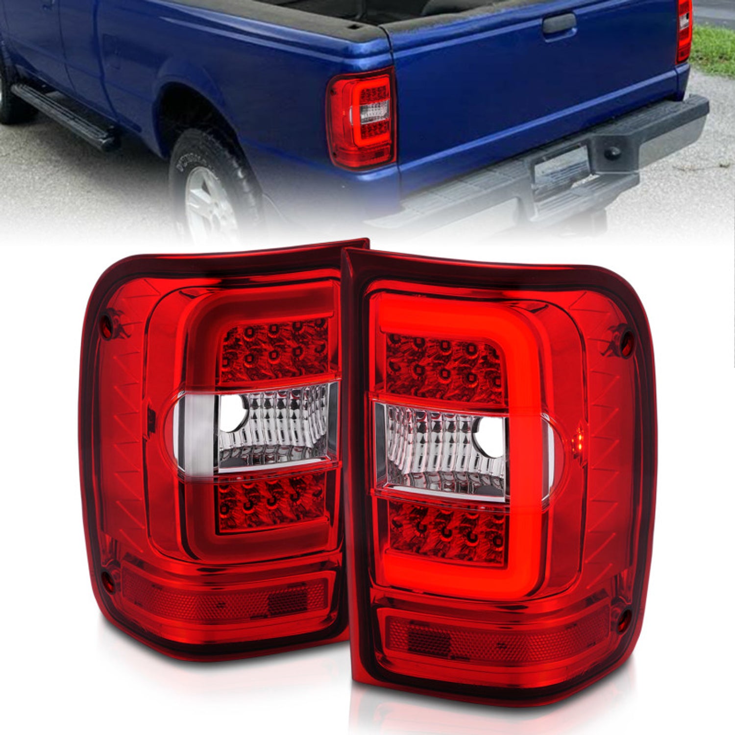 Chrome Housing LED Tail Lights w/Light Bar <br>01-11 Ford Ranger