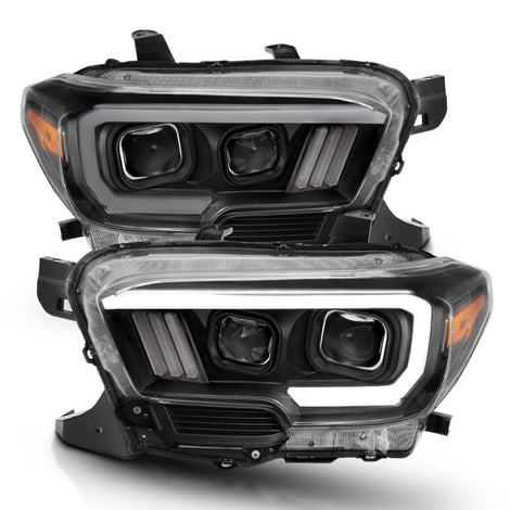 Black Switchback Projector Headlights w/Amber Corner<br> 16-17 Toyota Tacoma