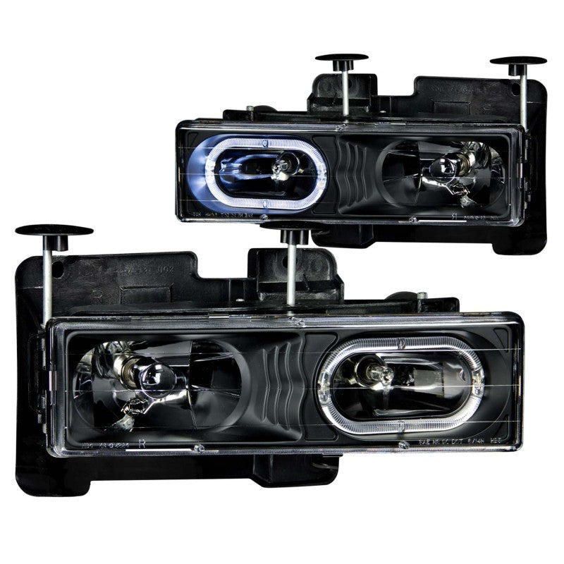 Black LED Halo Crystal Headlights<br> 88-98 Chevy GMC C/K/R/V-Serires
