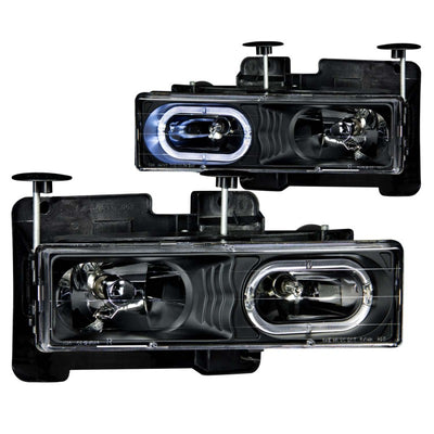 Black LED Halo Crystal Headlights<br> 88-98 Chevy GMC C/K/R/V-Serires