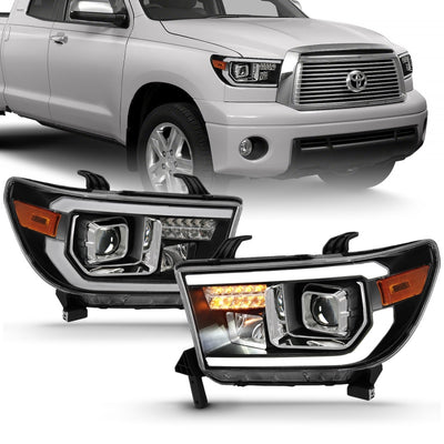 Black Amber LED Bar Projector Headlight<br> 07-14 Toyota Tundra