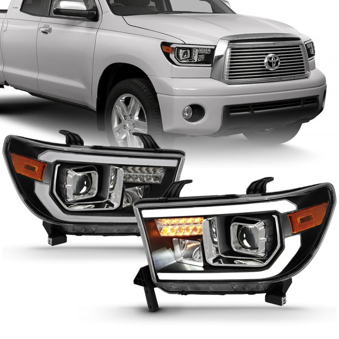 Black Amber LED Bar Projector Headlight<br> 07-14 Toyota Tundra