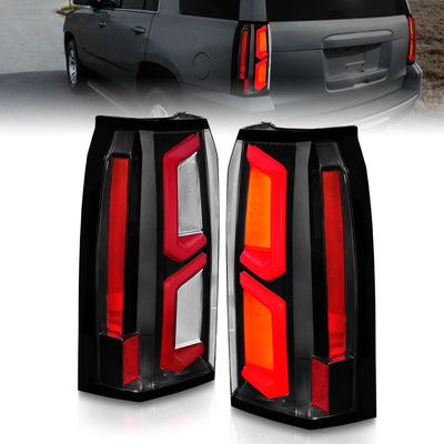 Black Clear LED Tail Lights w/Light Bar <br>15-20 Chevy Tahoe Suburban