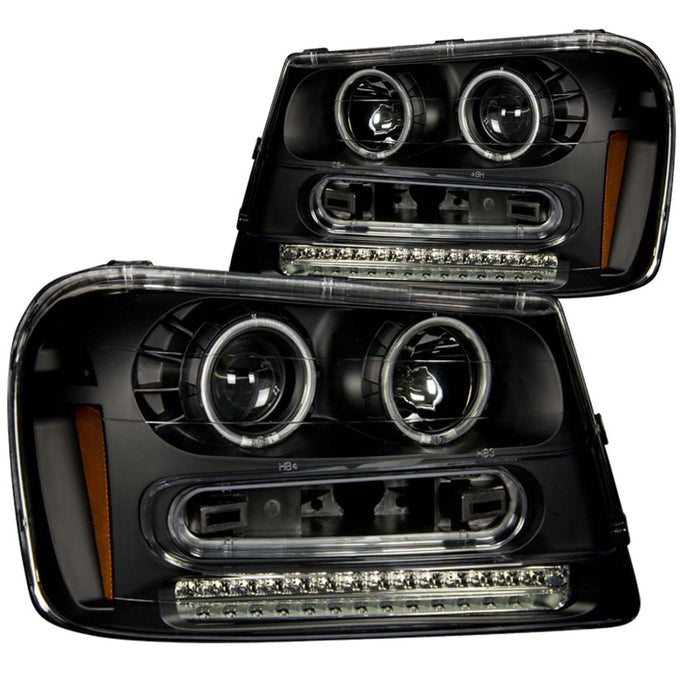 Black LED Halo Projector Headlights <br> 02-09 Chevy Trailblazer