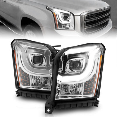 Chrome/Amber LED C-Bar Projector Headlights <br> 15-17 GMC Yukon XL