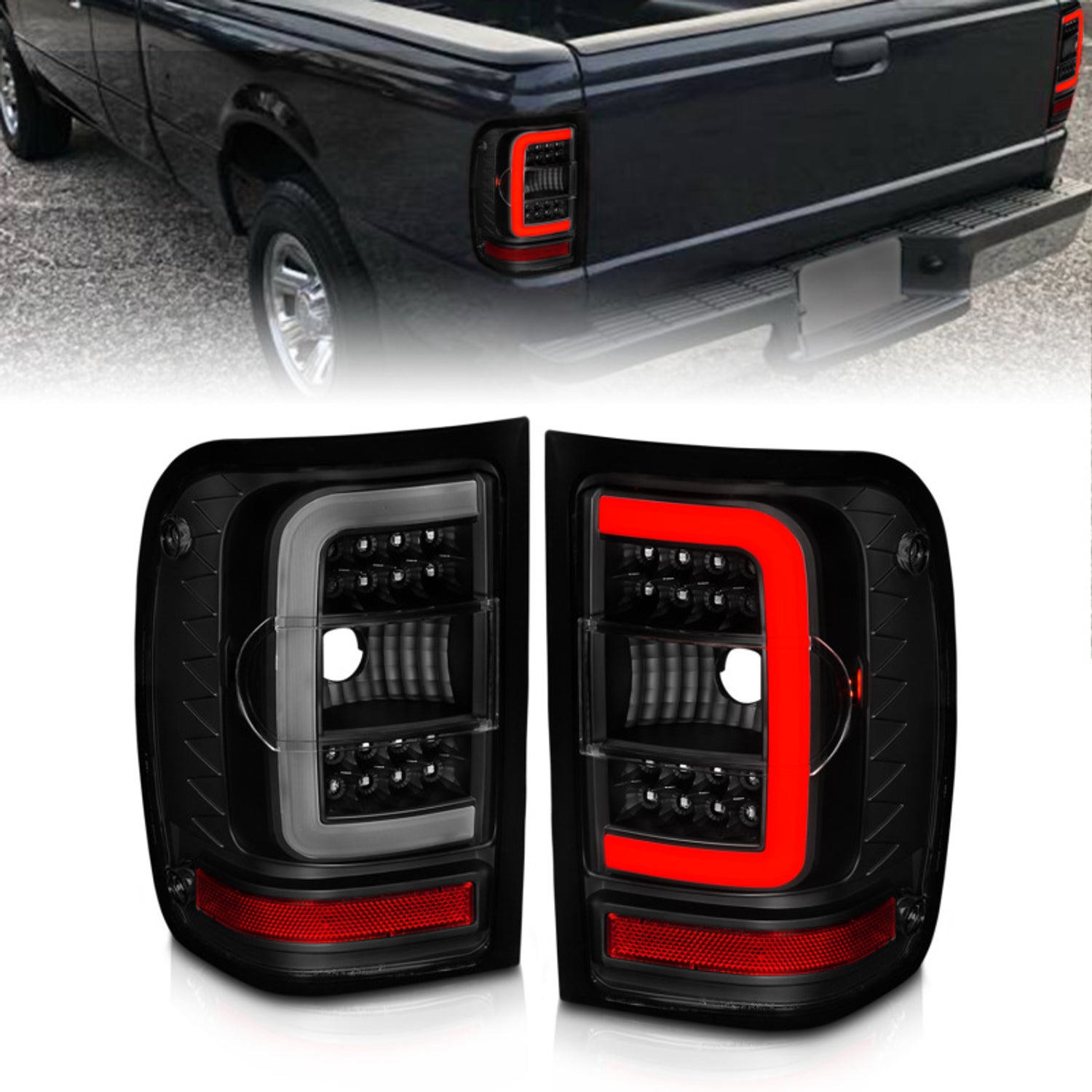 Black Smoke LED Light Bar Taillights <br> 01-11 Ford Ranger