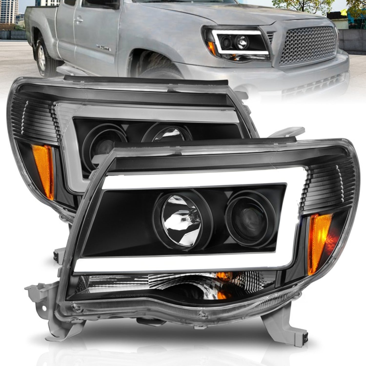 C-Light Bar Style Projector Headlights<br> 05-09 Toyota Tacoma
