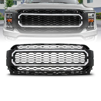 Black Housing Full LED Light Tube Front Grille<br> 21-23 Ford F150