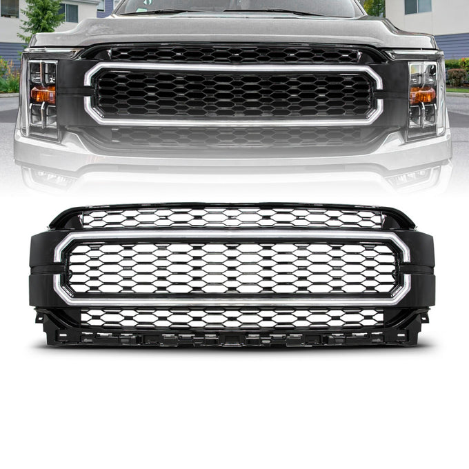Black Housing Full LED Light Tube Front Grille<br> 21-23 Ford F150