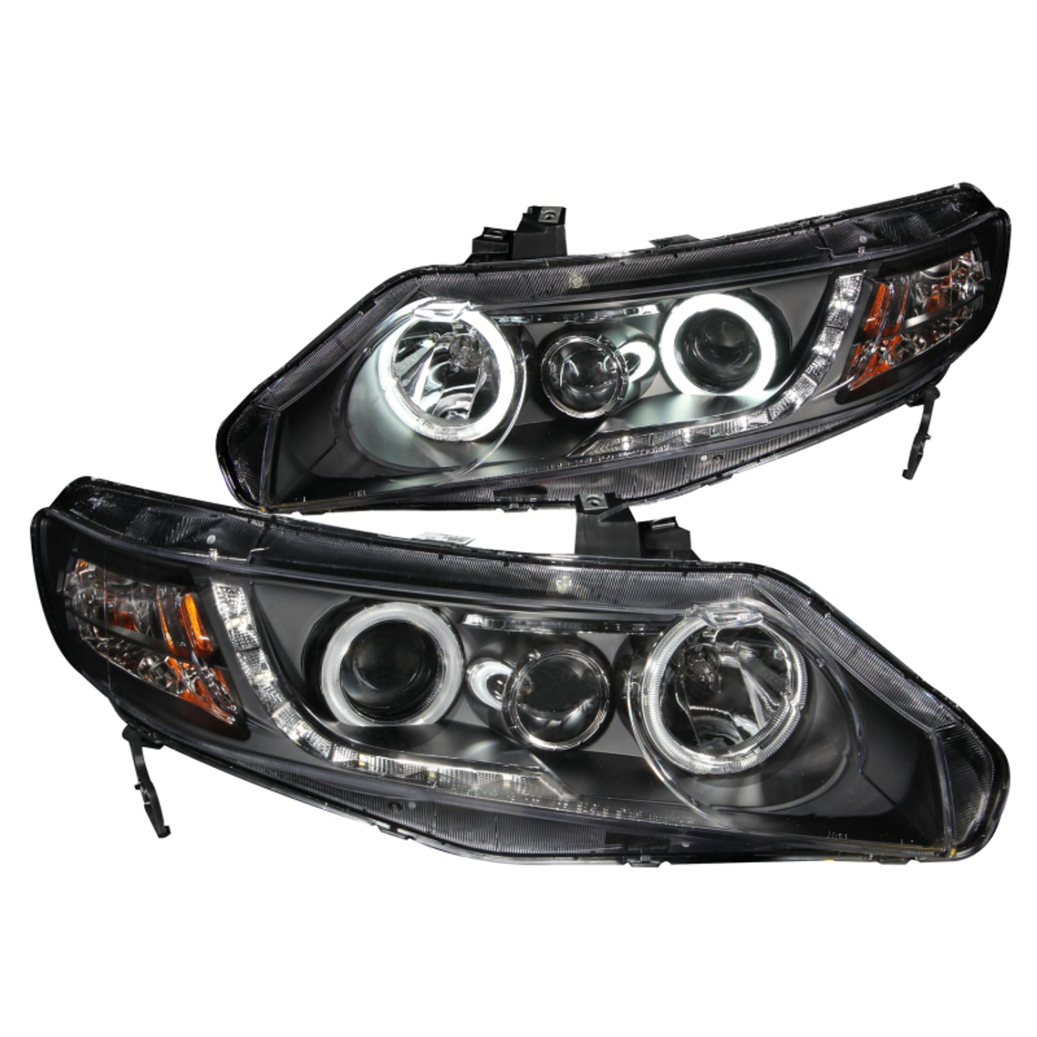 Black LED Halo Projector Headlights <br> 06-11 Honda Civic