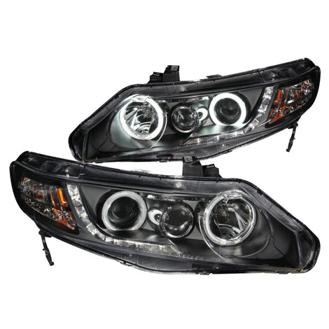 Black LED Halo Projector Headlights <br> 06-11 Honda Civic