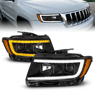 Black Housing LED DRL Switchback Projector Headlights <br> 11-13 Jeep Grand Cherokee