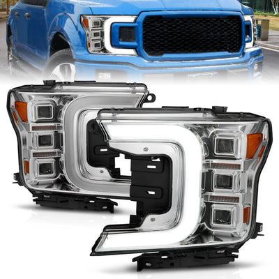 Chrome Amber Full LED Projector Headlights <br> 18-20 Ford F-150