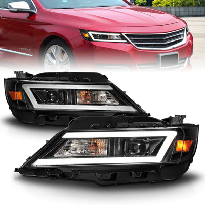 Black Housing Square LED Bar Projector Headlights <br> 14-20 Chevy Impala
