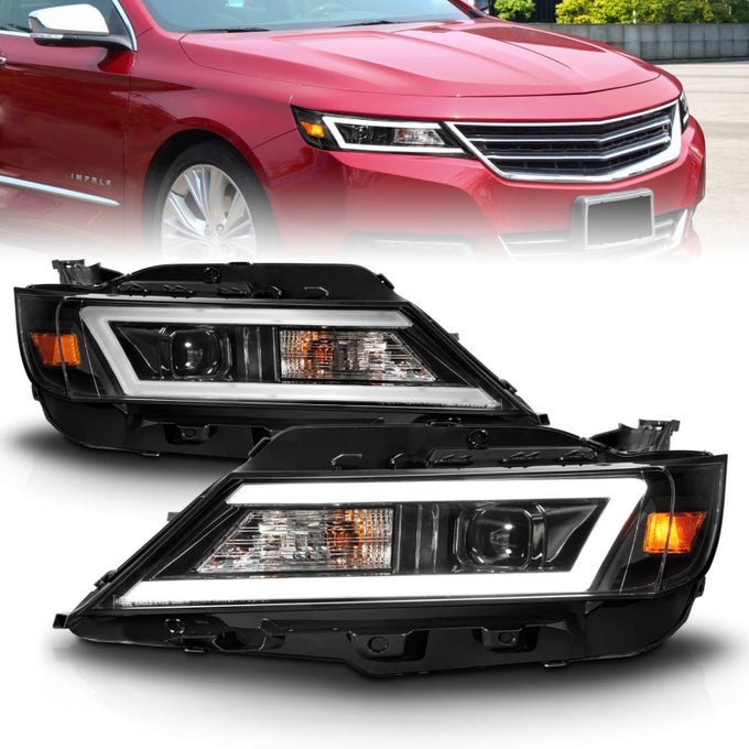 Black Housing Square LED Bar Projector Headlights <br> 14-20 Chevy Impala