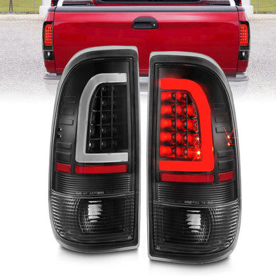 Black Clear LED Tail Lights w/Light Bar <br>97-03 Ford F-150, F-250, F-350, F-450 Super Duty