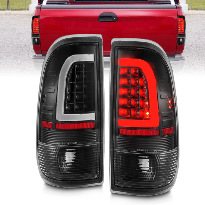 Black Clear LED Tail Lights w/Light Bar <br>97-03 Ford F-150, F-250, F-350, F-450 Super Duty