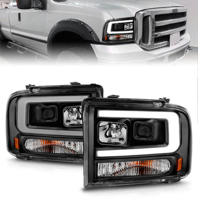 Black Plank Style LED Bar Projector Headlights<br> 99-04 Ford F250/F350/F450/Excursion