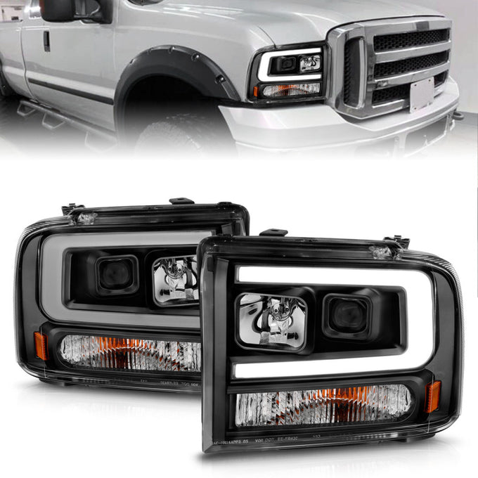 Black Plank Style LED Bar Projector Headlights<br> 99-04 Ford F250/F350/F450/Excursion