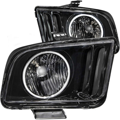 Black LED Halo Crystal Headlights <br> 05-09 Ford Mustang