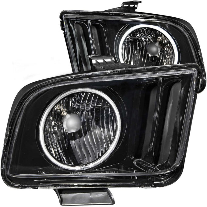 Black LED Halo Crystal Headlights <br> 05-09 Ford Mustang