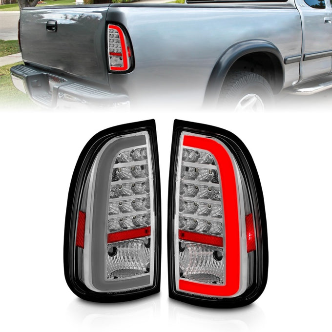 LED Taillights w/Light Bar Chrome Housing Clear Lens<br> 00-06 Toyota Tundra