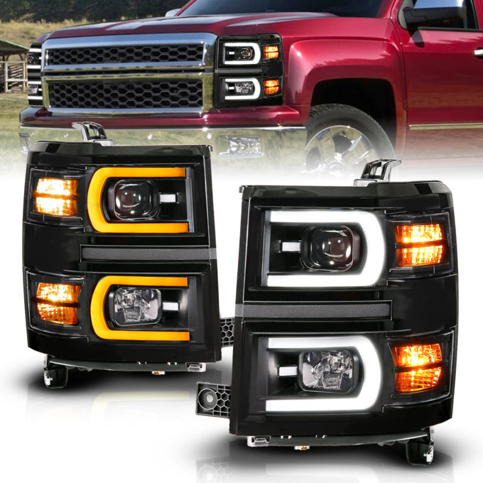 Black Dual Switchback LED Projector Headlights<br> 14-15 Chevy Silverado 1500