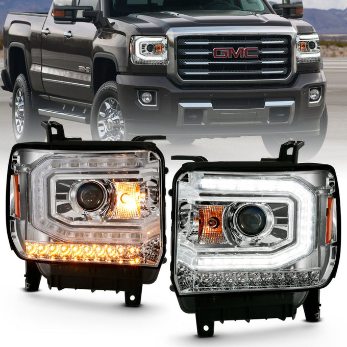 Plank Style LED Sequential Projector Headlight<br> 16-19 GMC Sierra 1500 2500 3500 HD