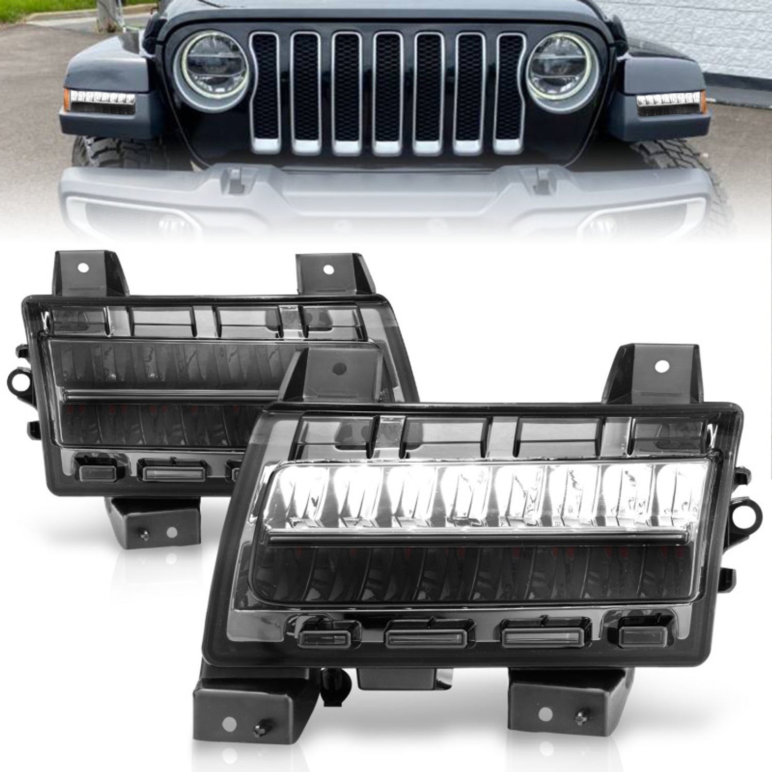 Chrome Housing Smoke Lens LED Sequential Signal Side Markers <br> 18-21 Jeep Wrangler