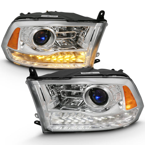 Chrome Amber Projector Switchback Headlights Plank Style <br> 09-18 Dodge Ram 1500 2500 3500