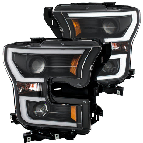 Black Amber Projector Headlights Plank Style <br> 15-16 Ford F-150