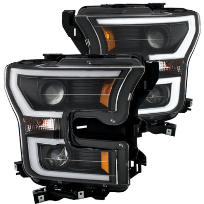 Black Amber Projector Headlights Plank Style <br> 15-16 Ford F-150