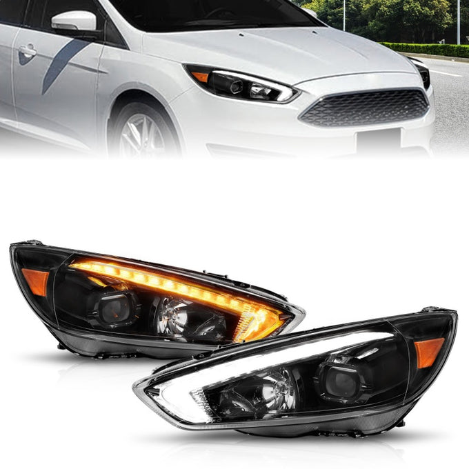 Black Housing Switchback Projector Headlights <br> 15-18 Ford Focus
