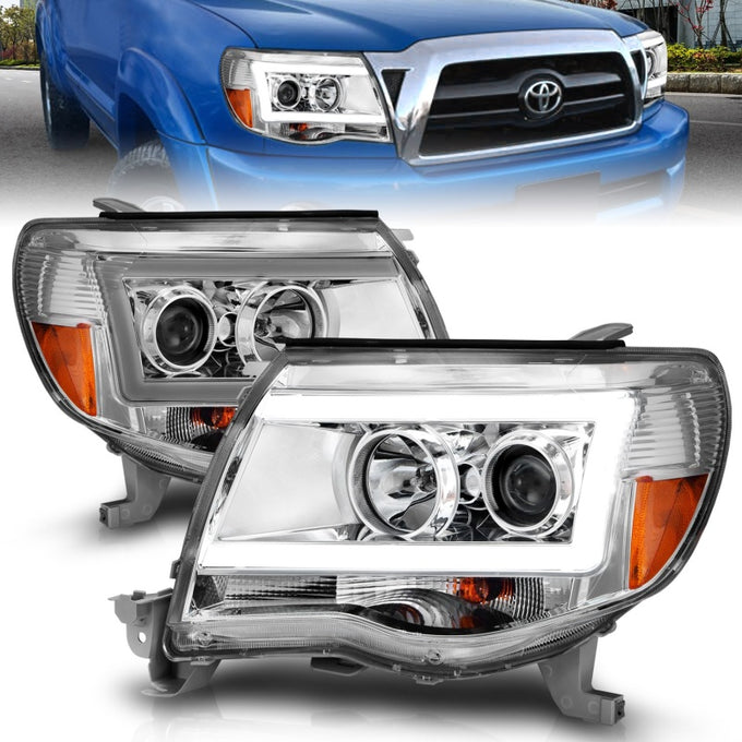 Chrome LED Light Bar Projector Headlights <br> 05-11 Toyota Tacoma